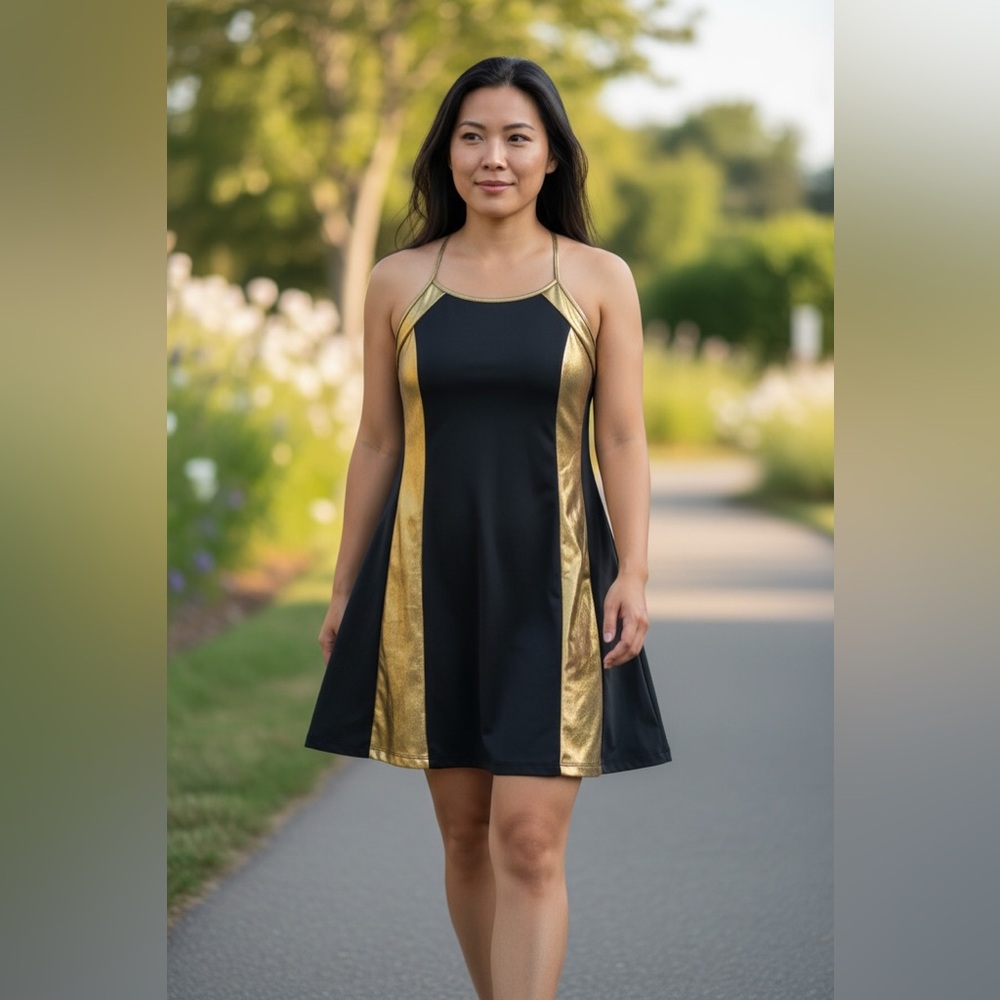 SPORTS ILLUSTRATED Black Gold Racerback 🎾 Tennis Dress NWT